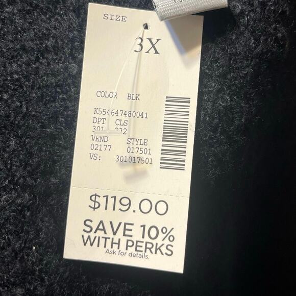 NWT Catherines Long Cardigan Wool Blend Sweater/Duster 3x Black Fuzzy MSRP $119 - Picture 5 of 6